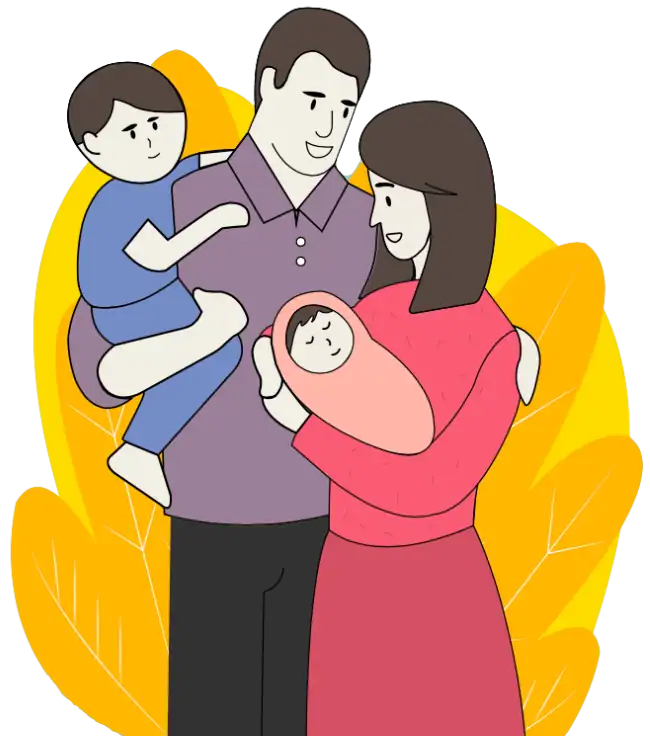Family celebrating newborn baby, happy parents and child, new family arrival, modern illustration, Project Arif context.