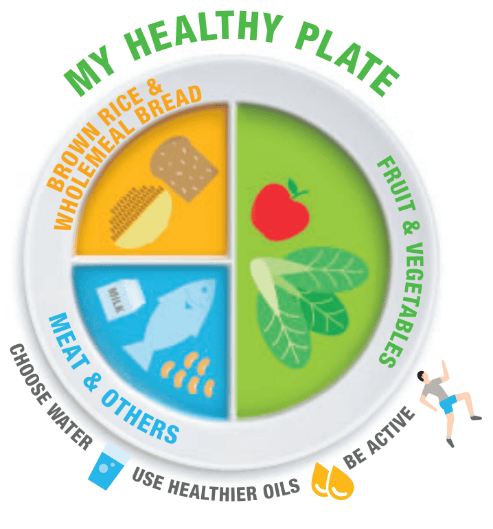 Healthy plate showing balanced diet categories.