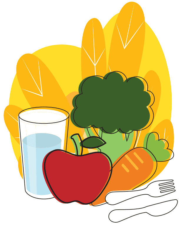 Healthy diet with vegetables and glass of water