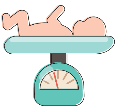 Illustration of baby on weighing scale