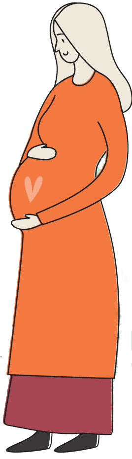 Illustration of a pregnant woman in orange dress.