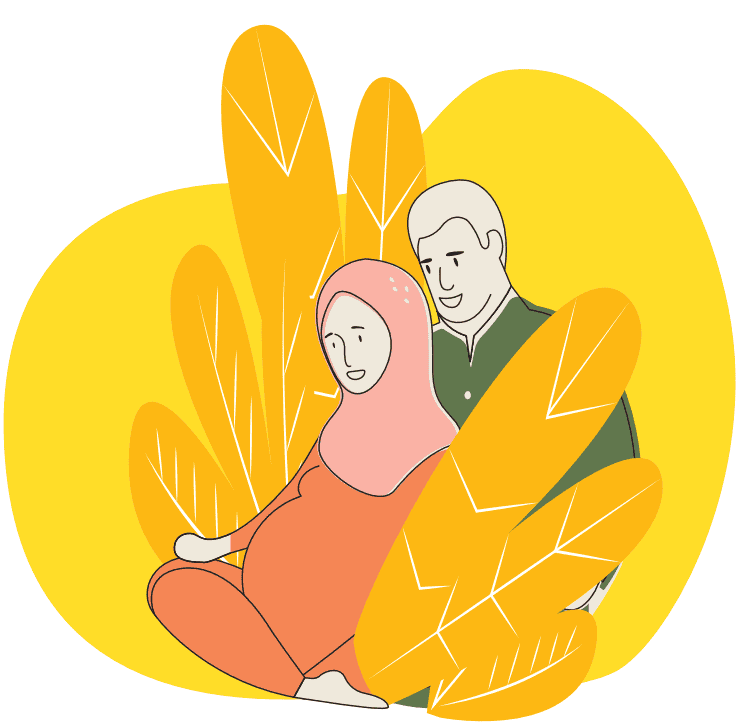 Happy couple with pregnant woman sitting together