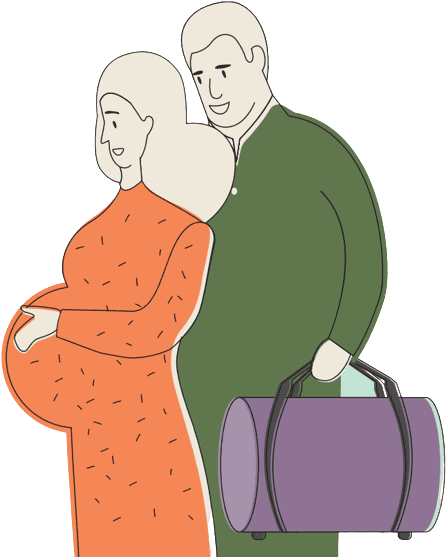 Pregnant couple preparing for hospital arrival.